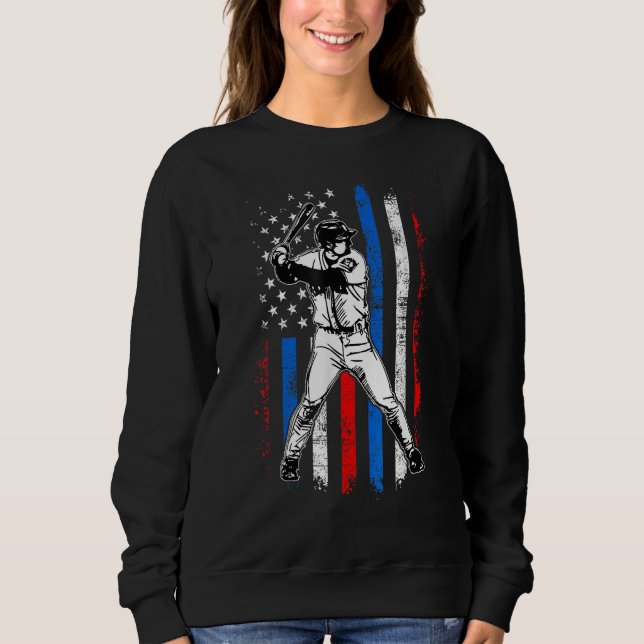 Sudadera 4th Of July Funny Baseball American Flag Batter Hi (Anverso)