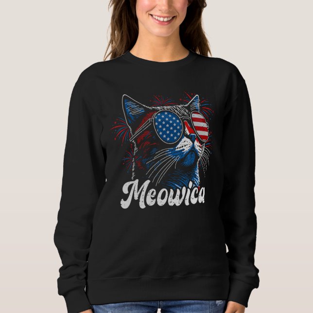 Sudadera 4th of July Meowica Kitty Ca Sunglasses American F (Anverso)