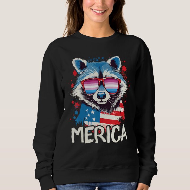 Sudadera 4th Of July Merica  Raccoon Bigender Sunglasses Fl (Anverso)