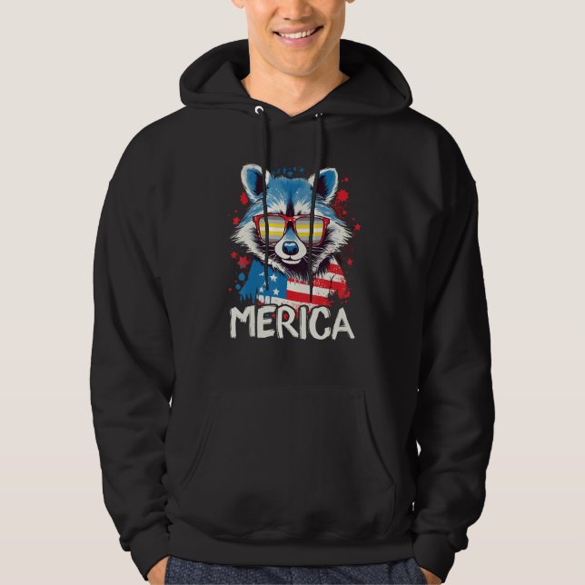 Sudadera 4th Of July Merica  Raccoon Demigender Sunglasses  (Anverso)