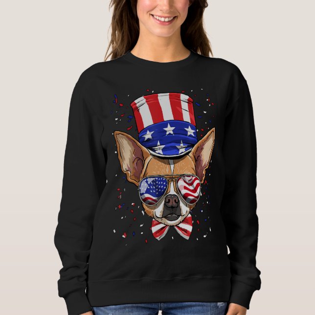 Sudadera 4th of July Patriotic Chihuahua American USA Flag  (Anverso)