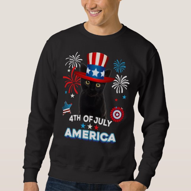 Sudadera 4th Of July Patriotic Day Black Cat Independence D (Anverso)