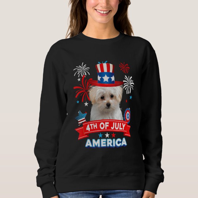 Sudadera 4th Of July Patriotic Day Maltese Dog Independence (Anverso)