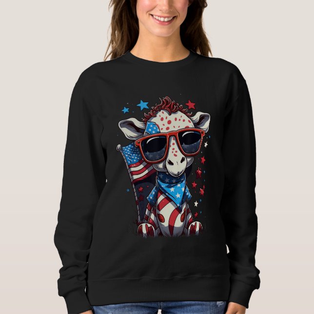 Sudadera 4th of July Patriotic Giraffe US Flag (Anverso)
