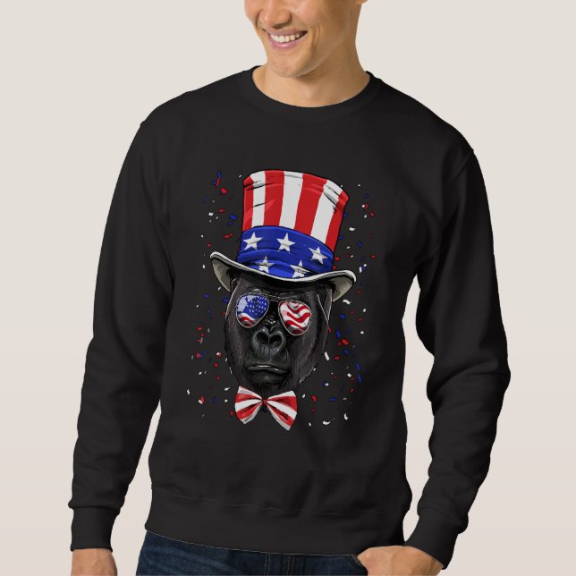 Sudadera 4th of July Patriotic Gorilla Wearing USA Flag Sun (Anverso)