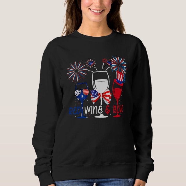 Sudadera 4th Of July Red White Blue Wine Glasses Fireworks  (Anverso)