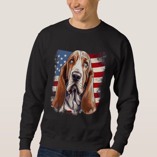 Sudadera 4th Of July US Flag Basset Hound Dog (Anverso)