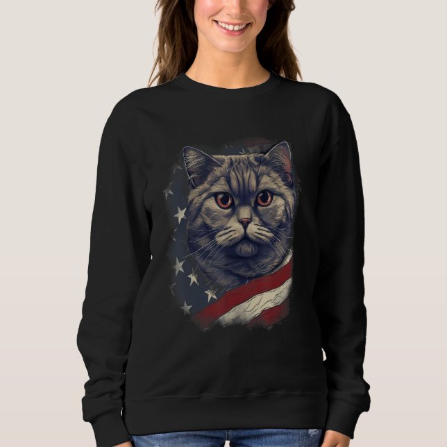 Sudadera 4th Of July US Flag British Shorthair Cat (Anverso)