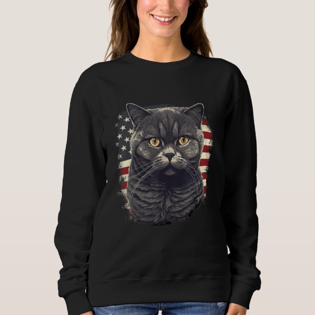 Sudadera 4th Of July US Flag British Shorthair Cat 2 (Anverso)