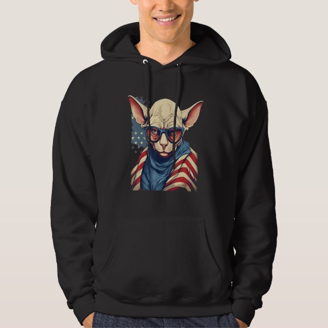 Sudadera 4th Of July US Flag Hairless Sphinx Cat 1 (Anverso)