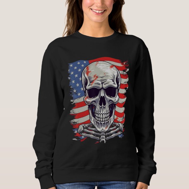 Sudadera 4th Of July US Flag Skeleton (Anverso)