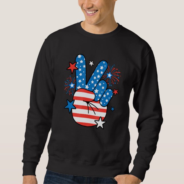Sudadera 4th Of July  Women Men Kids Peace Sign American Fl (Anverso)