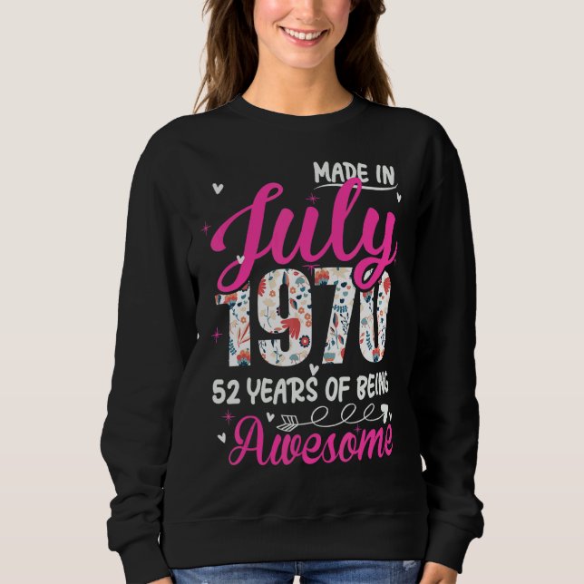 Sudadera 52.º cumpleaños increíble desde julio de 1970 (Anverso)