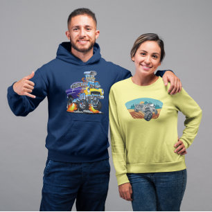 Sudadera 55 Auto divertido en llamas bestia de pista de arr