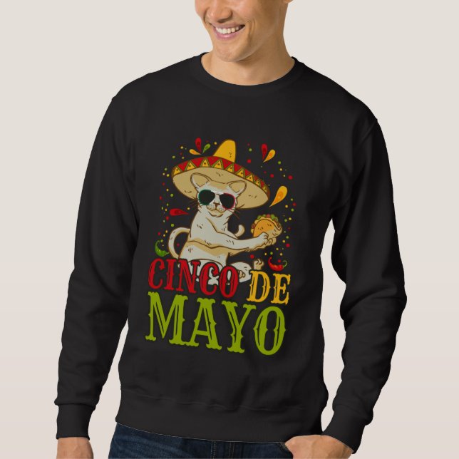 Sudadera 5 Cinco De Mayo  Cat With Mexican Hat And Taco (Anverso)