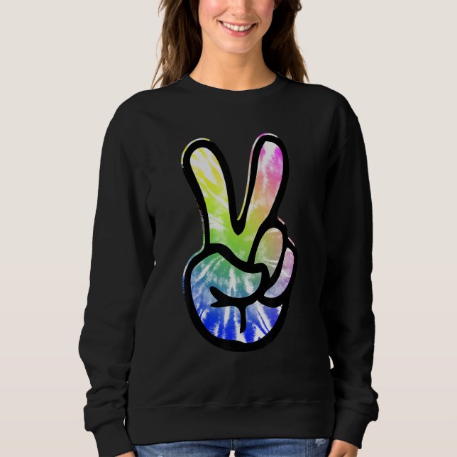Sudadera 60s 70s Tie Dye Peace Hand Sign   Hippie (Anverso)