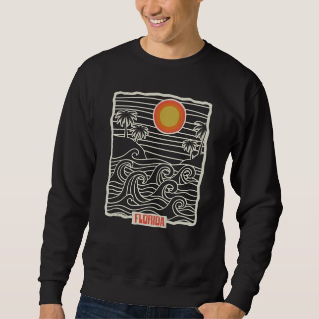 Sudadera 70s 80s CA Retro Beach Waves Ocean Sunset Florida (Anverso)