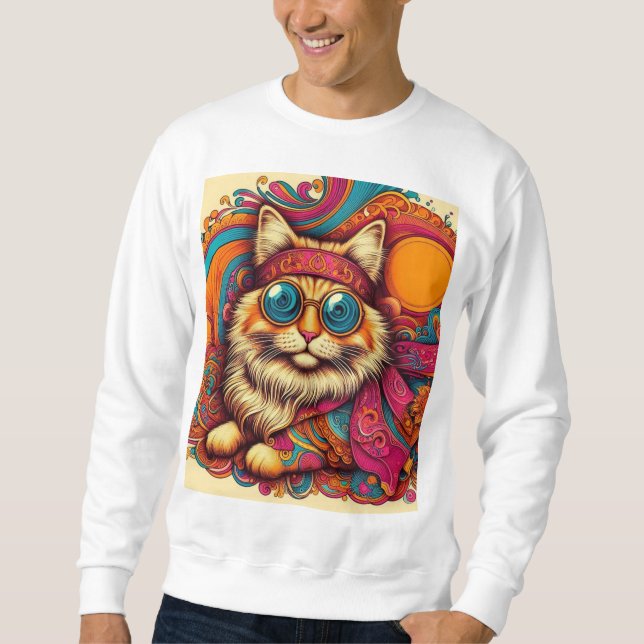Sudadera 70's psychedelic cat (Anverso)