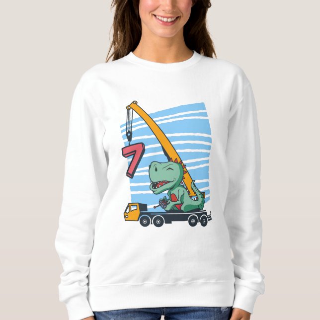 Sudadera 7 años Cumpleaños 7 Grúa móvil Dinosaurio (Anverso)