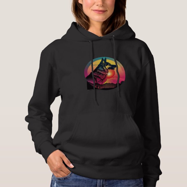 Sudadera 80s Synthwave German Shepherd with a Retro Aesthet (Anverso)