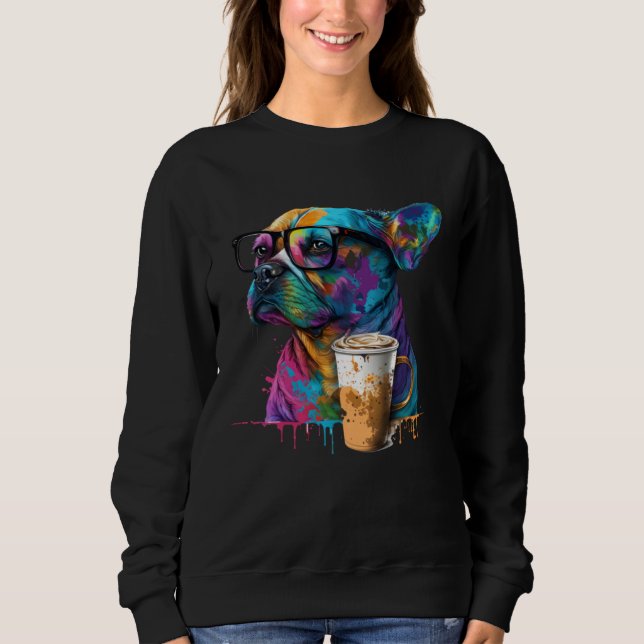 Sudadera 90s sunglasses and coffee splashes french bulldog (Anverso)