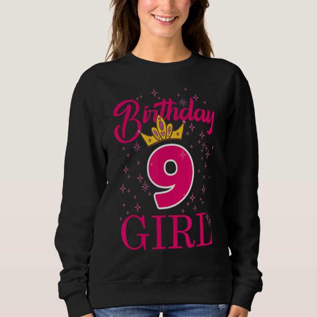 Sudadera 9.ª Chica de cumpleaños, corona de princesas Chica (Anverso)