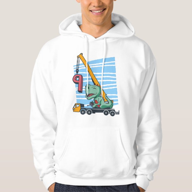 Sudadera 9 años 9.º cumpleaños Crane Dinosaur (Anverso)