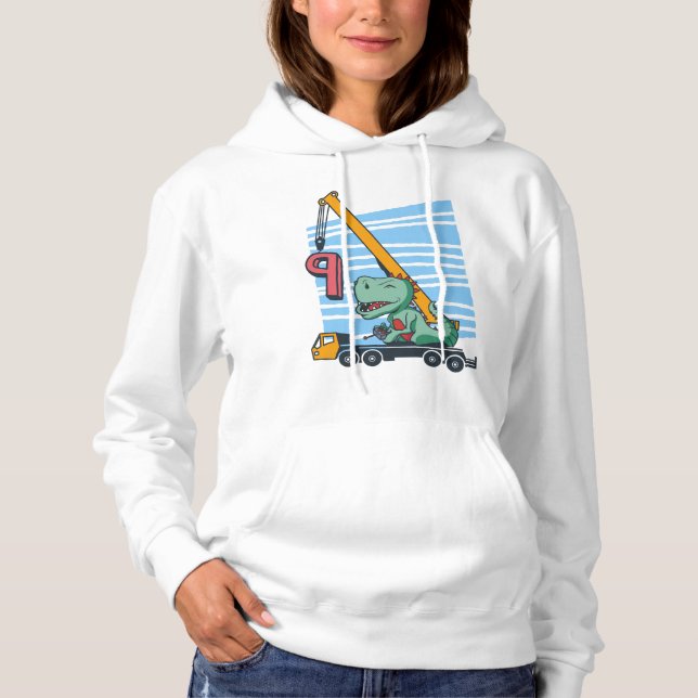 Sudadera 9 años Cumpleaños Grúa móvil Dinosaurio (Anverso)