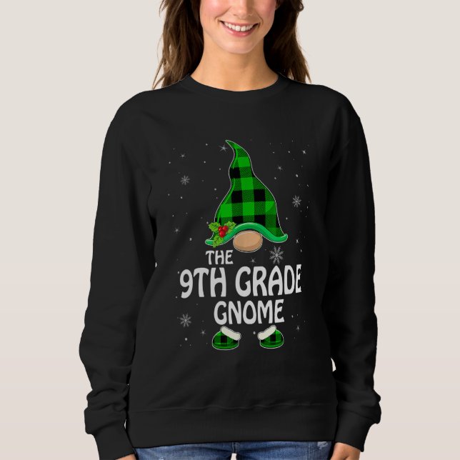 Sudadera 9th Grade Gnome Buffalo Plaid Matching Family Chri (Anverso)