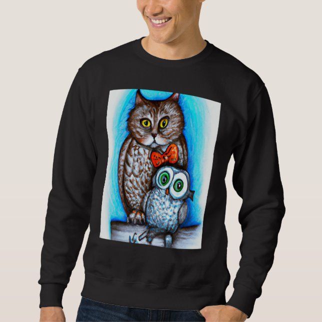 Sudadera A Cat And An Owl Mixed Art (Anverso)