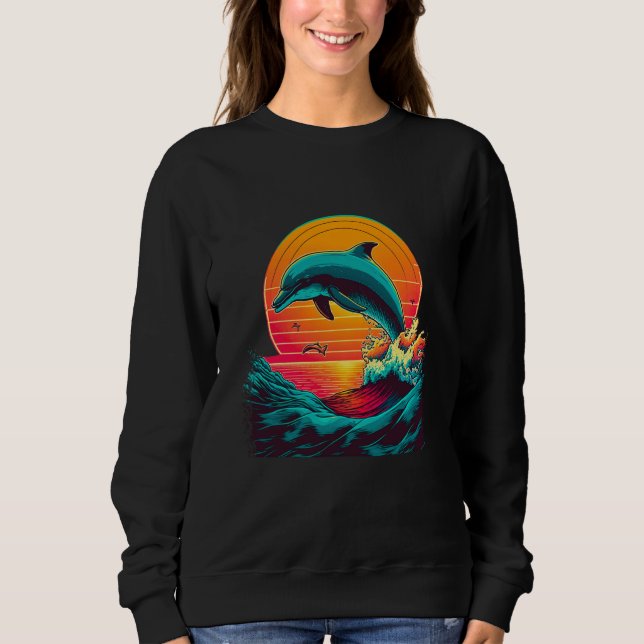 Sudadera A Dolphin's Sunset Leap Cute Jumping Dolphin Retro (Anverso)