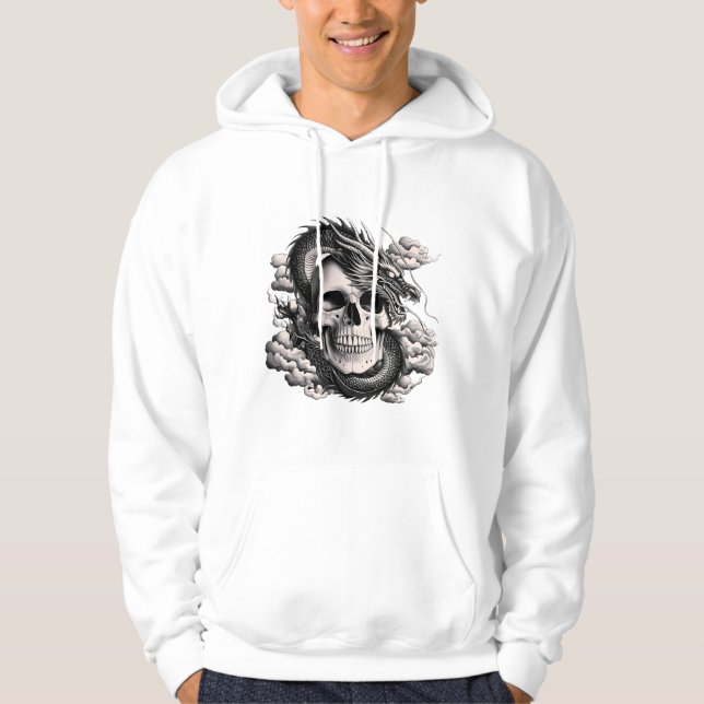 Sudadera A skull with a Chinese dragon in black and white (Anverso)