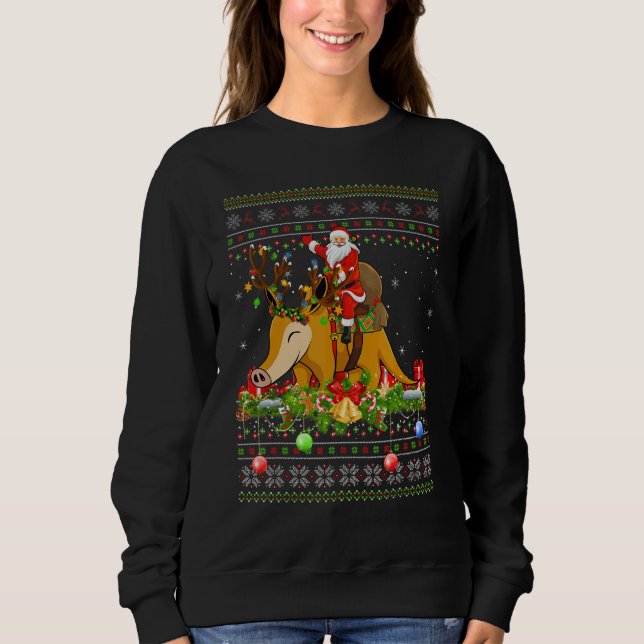 Sudadera Aardvark   Ugly Santa Riding Aardvark Christmas (Anverso)