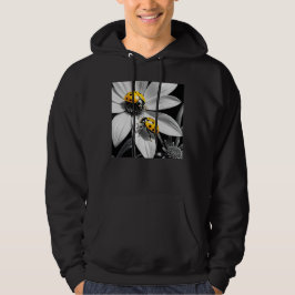 Sudadera Abeja Amarillo De Ladybugs Sobre Flor Blanca Negra