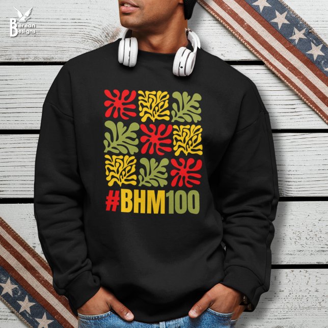 Sudadera Abstract Floral BHM 100 Years Black History Month (Stylish Black History Month sweatshirt celebrating centenary with astract floral pattern and #bhm100)
