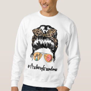 Sudadera Abuela de tiro al arco Messy Hair Bun Leopard Wome