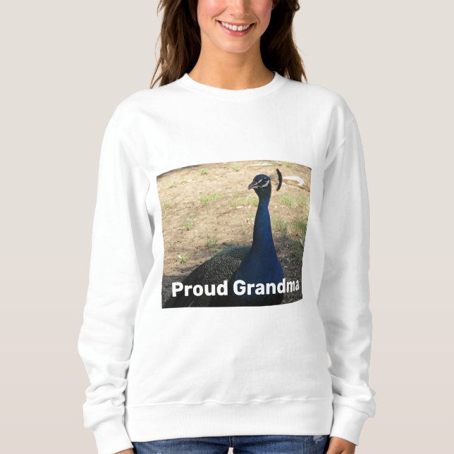 Sudadera Abuela orgullosa, vibrante foto de pavo real anima (Anverso)