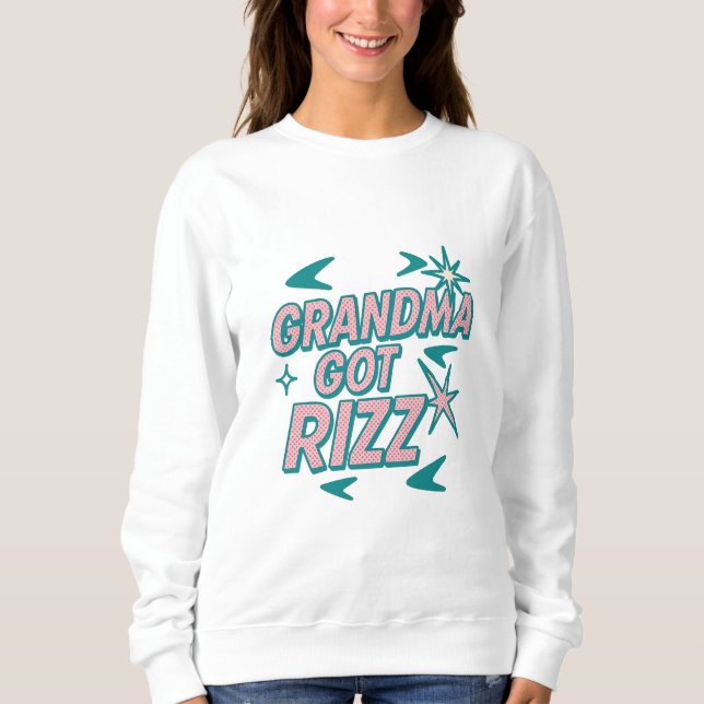 Sudadera Abuela Tiene Rizz — Pop Atómico Verde‑Rosa (Anverso)