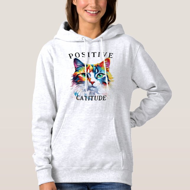 Sudadera Actitud positiva Catitude Cat Face Rainbow (Anverso)