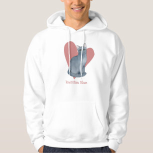 Sudadera Acuarela azul de gato ruso Corazón gitano rosado