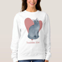 Acuarela azul de gato ruso Corazón gitano rosado