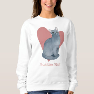 Sudadera Acuarela azul de gato ruso Corazón gitano rosado