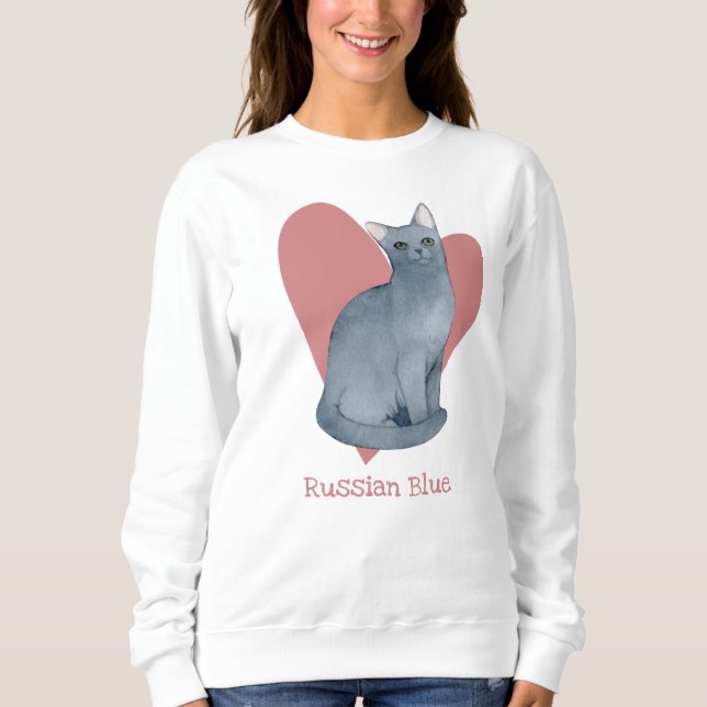 Sudadera Acuarela azul de gato ruso Corazón gitano rosado (Anverso)