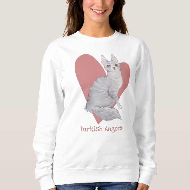 Sudadera Acuarela de gato angora turca Corazón rosa gitano (Anverso)