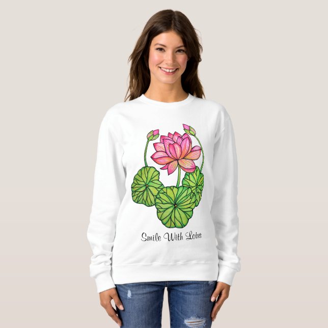 Sudadera Acuarela Lotus rosado con los brotes y las hojas (Anverso completo)