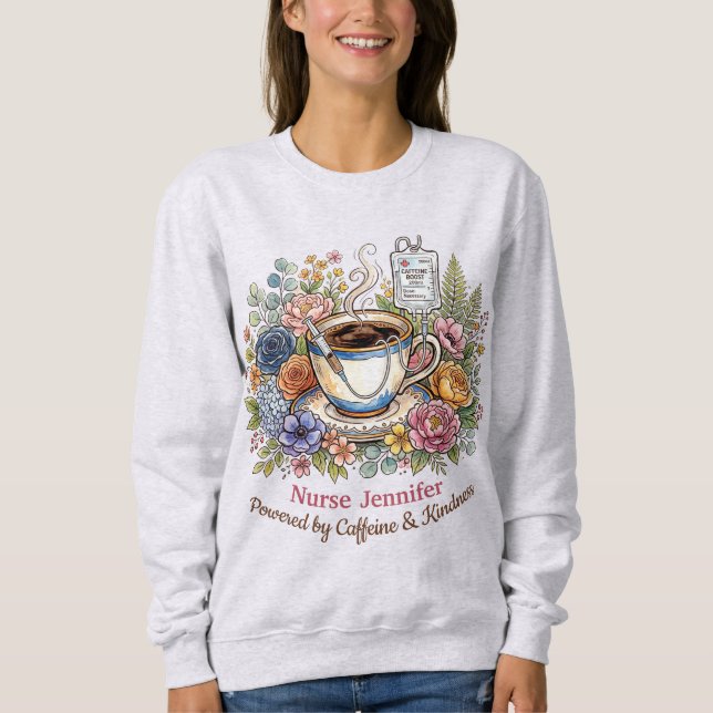 Sudadera Acuarela Médica Café Floral Nombre Personalizado (Anverso)