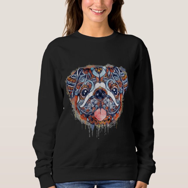 Sudadera Acuarela Pug Mandala, Pintura Sonriente de Perro P (Anverso)