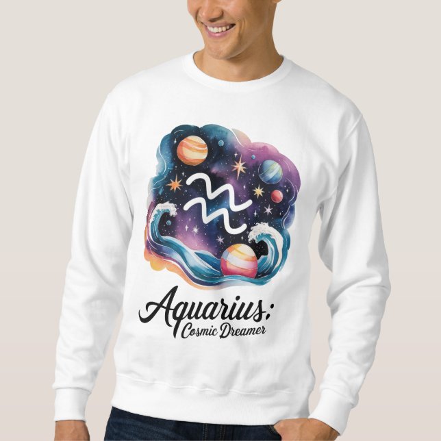 Sudadera Acuario de Sueño Cósmico Rótulo Zodiaco (Anverso)