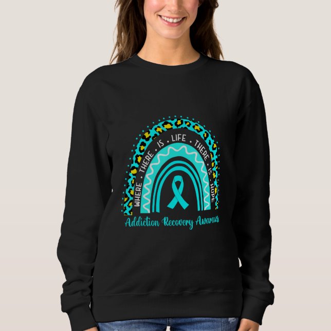Sudadera Addiction Recovery Awareness teal rainbow leopard (Anverso)