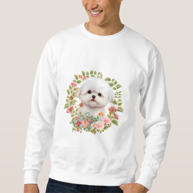 Sudadera Adorable cachorro maltés en flor, amante de los pe (Anverso)